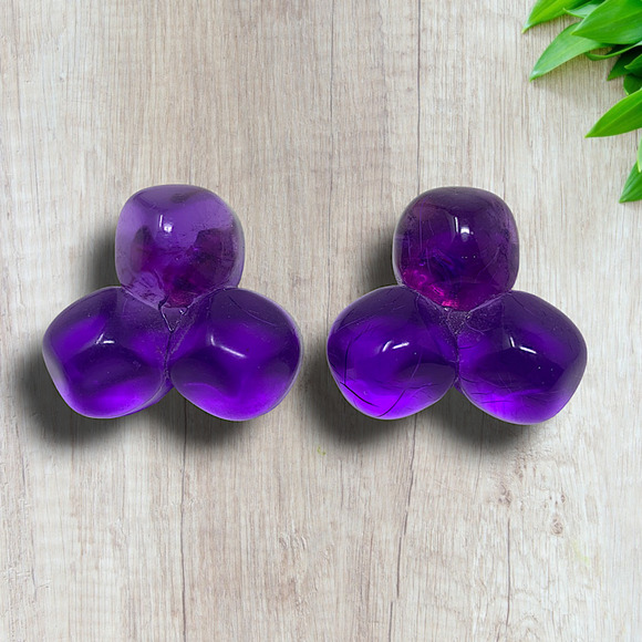 Vintage 1980's Purple Clear Acrylic Triple Bead Earrings New Wave Punk Rock - Picture 1 of 4